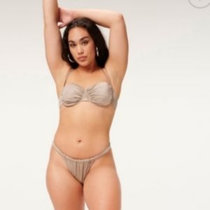 Good American Shine Ruched Bikini Bottom NWT Mink Taupe 2 Medium